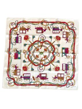 Vintage CELINE Paris Cotton Scarf Carriage Chain Print Equestrian